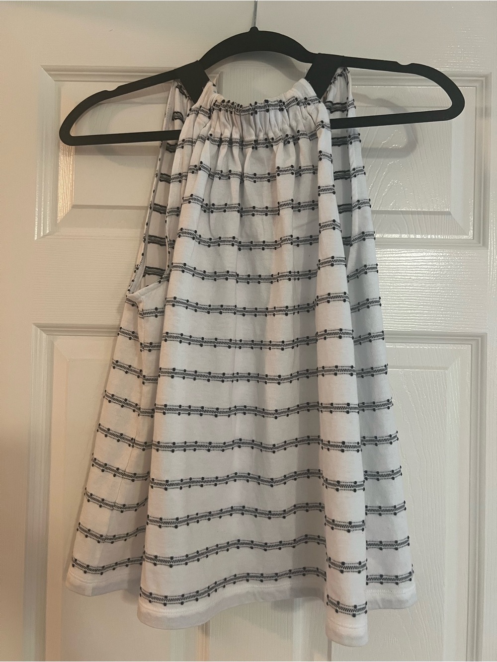 LOFT White Tank Top with Black Stitch Detail